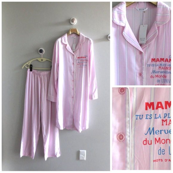 NWT ELLE PARIS FEMME SLEEP/LOUNGEWEAR CO-ORD 2PC SETS DRESS/PANTS